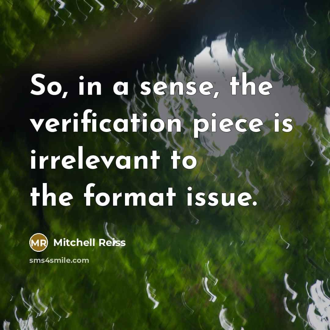 “So, in a sense, the verification piece is irrelevant to the format issue.” quote by Mitchell Reiss