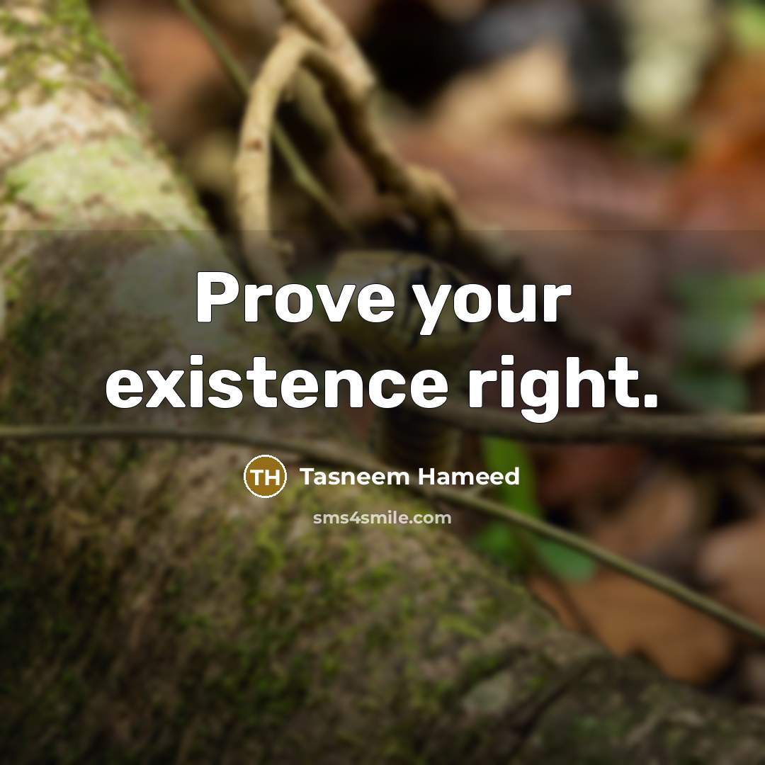 “Prove your existence right.” quote by Tasneem Hameed