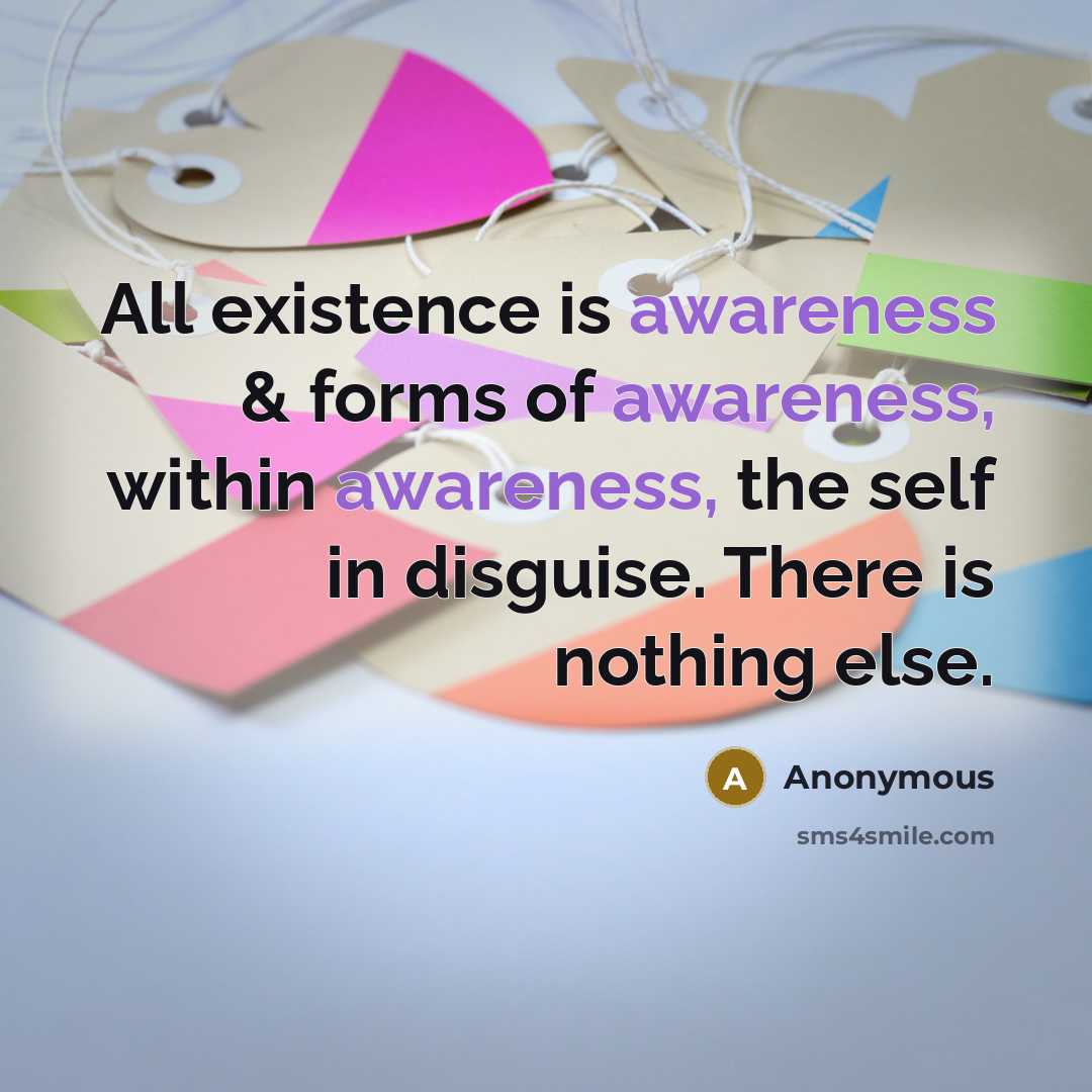 “All existence is awareness & forms of awareness, within awareness, the self in disguise. There is nothing else.” quote by Anonymous