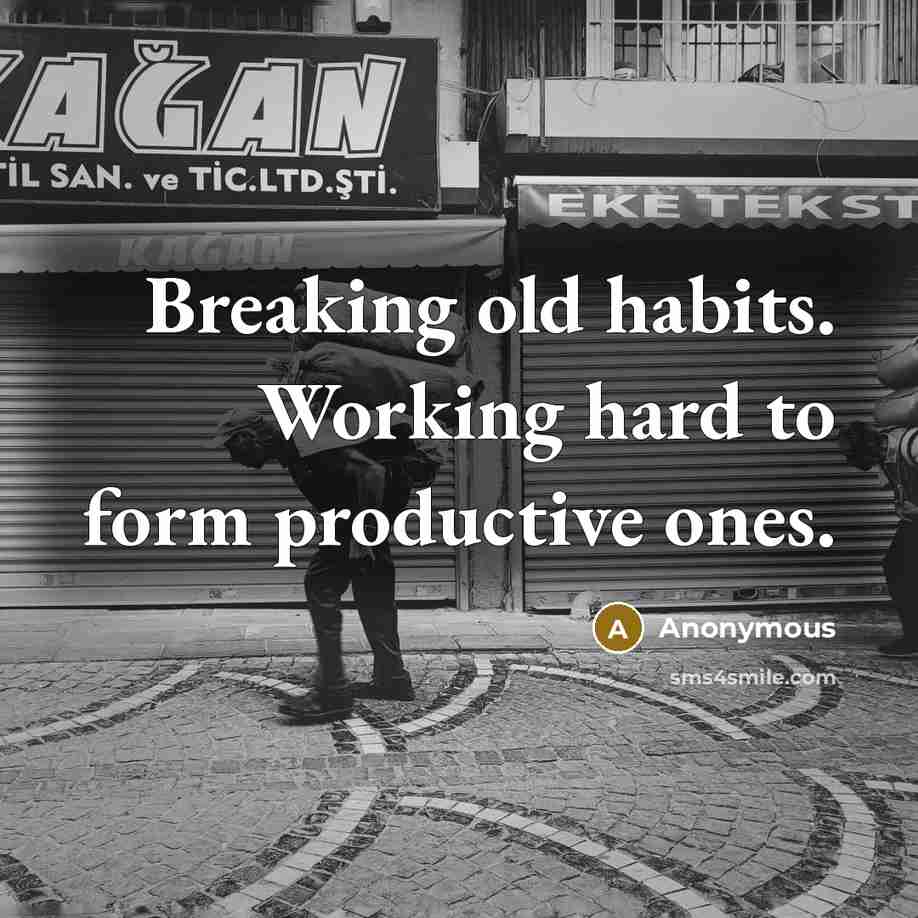 “Breaking old habits. Working hard to form productive ones.” quote by Anonymous
