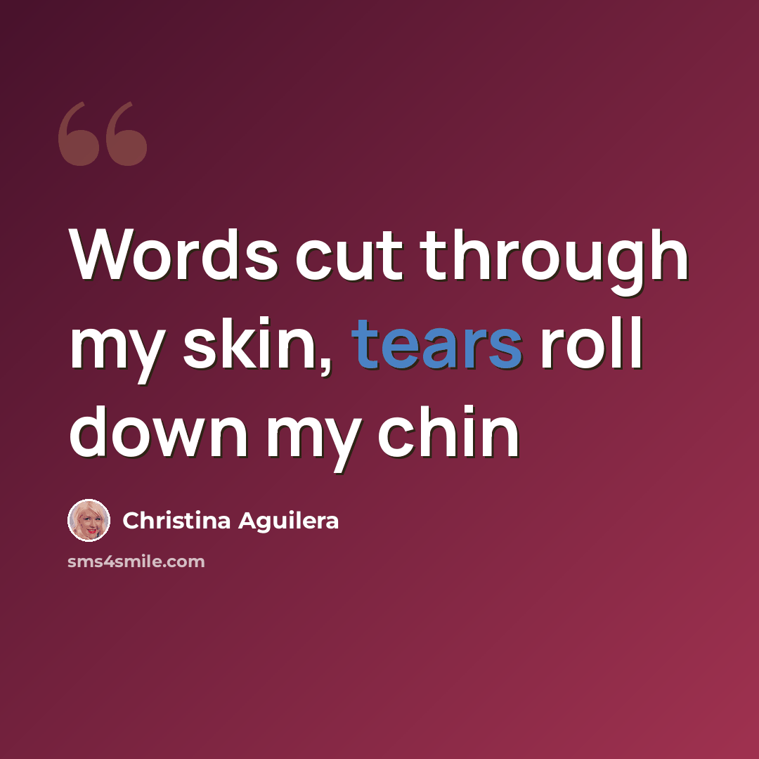 “Words cut through my skin, tears roll down my chin” quote by Christina Aguilera