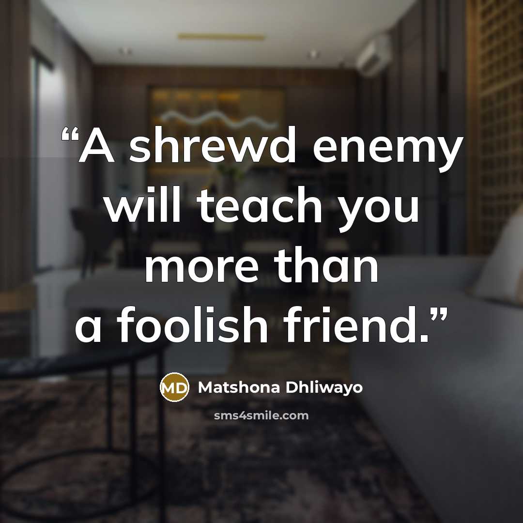 “A shrewd enemy will teach you more than a foolish friend.” quote by Matshona Dhliwayo