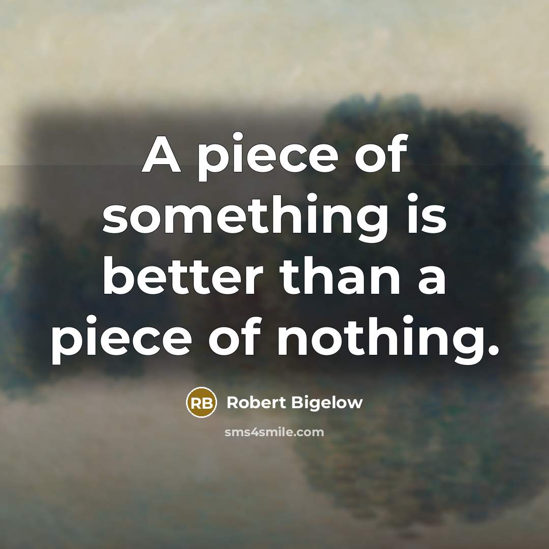 “A piece of something is better than a piece of nothing.” quote by Robert Bigelow