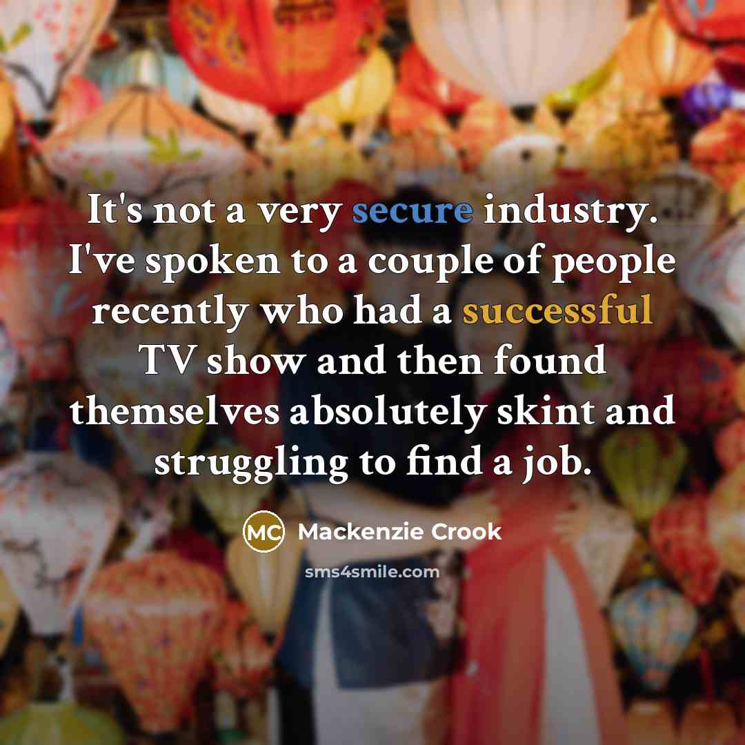 “It's not a very secure industry. I've spoken to a couple of people recently who had a successful TV show and then found themselves absolutely skint and struggling to find a job.” quote by Mackenzie Crook
