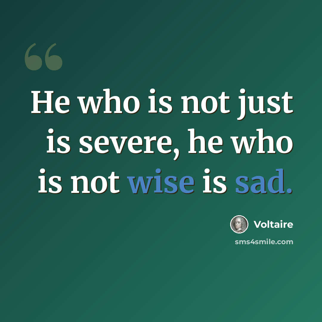 “He who is not just is severe, he who is not wise is sad.” quote by Voltaire