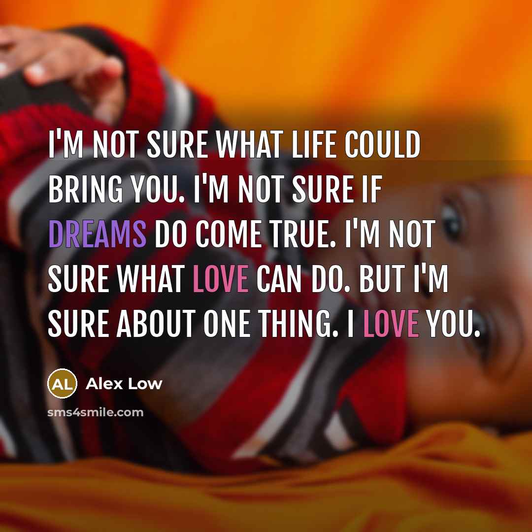 “I'm not sure what life could bring you. I'm not sure if dreams do come true. I'm not sure what love can do. But I'm sure about one thing. I love you.” quote by Alex Low