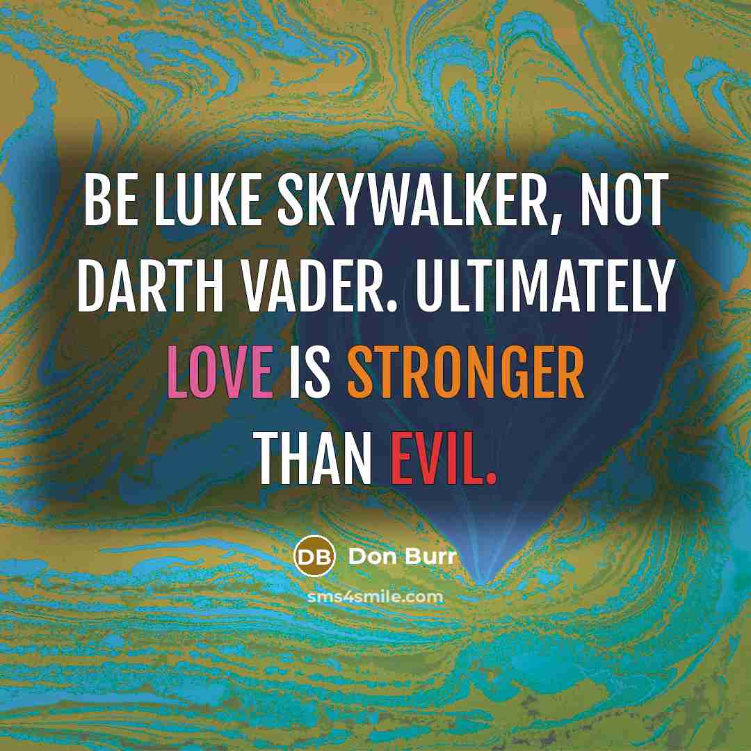 “Be Luke Skywalker, not Darth Vader. Ultimately love is stronger than evil.” quote by Don Burr