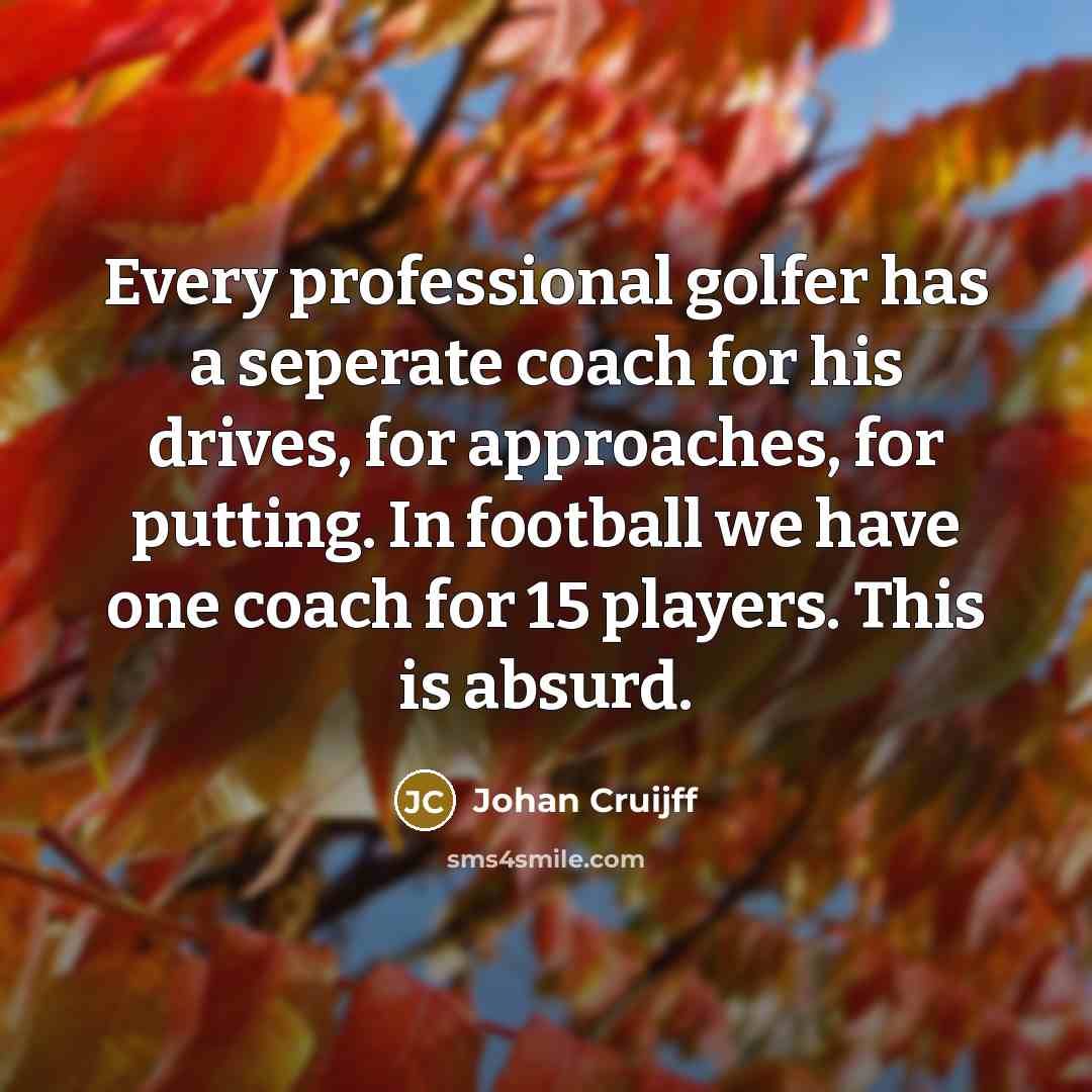 “Every professional golfer has a seperate coach for his drives, for approaches, for putting. In football we have one coach for 15 players. This is absurd.” quote by Johan Cruijff