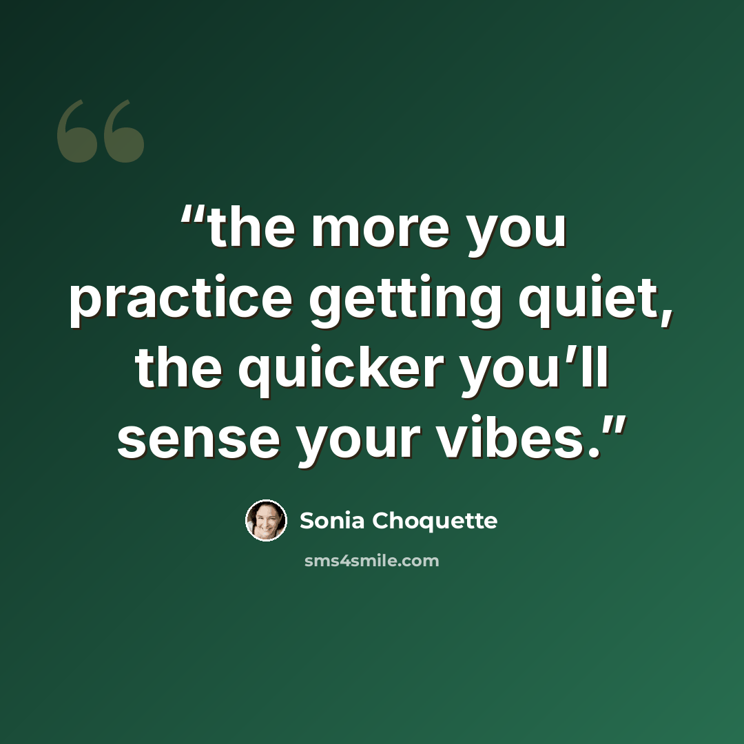 “the more you practice getting quiet, the quicker you’ll sense your vibes.” quote by Sonia Choquette