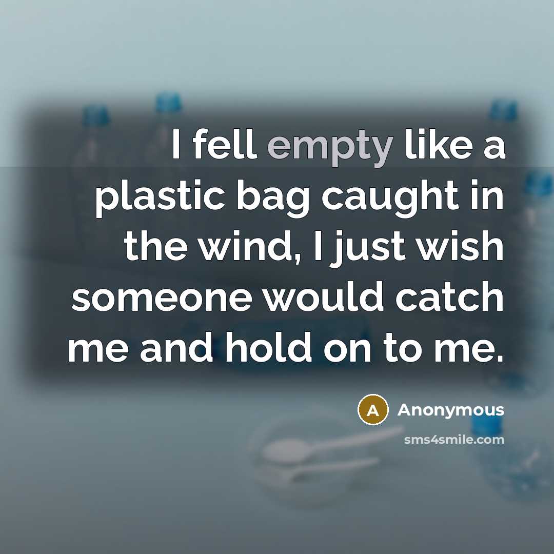 “I fell empty like a plastic bag caught in the wind, I just wish someone would catch me and hold on to me.” quote by Anonymous