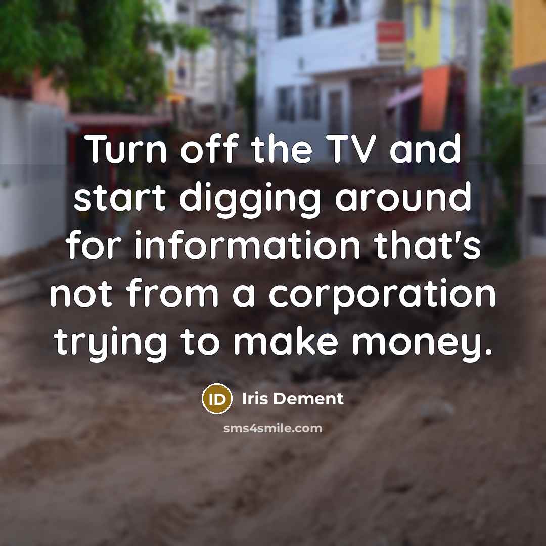 “Turn off the TV and start digging around for information that's not from a corporation trying to make money.” quote by Iris Dement