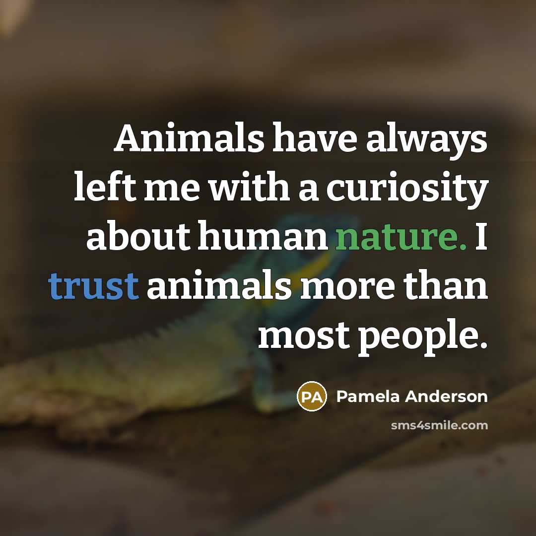 “Animals have always left me with a curiosity about human nature. I trust animals more than most people.” quote by Pamela Anderson