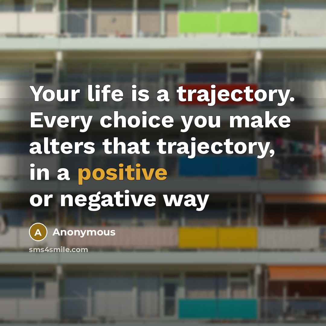 “Your life is a trajectory. Every choice you make alters that trajectory, in a positive or negative way” quote by Anonymous