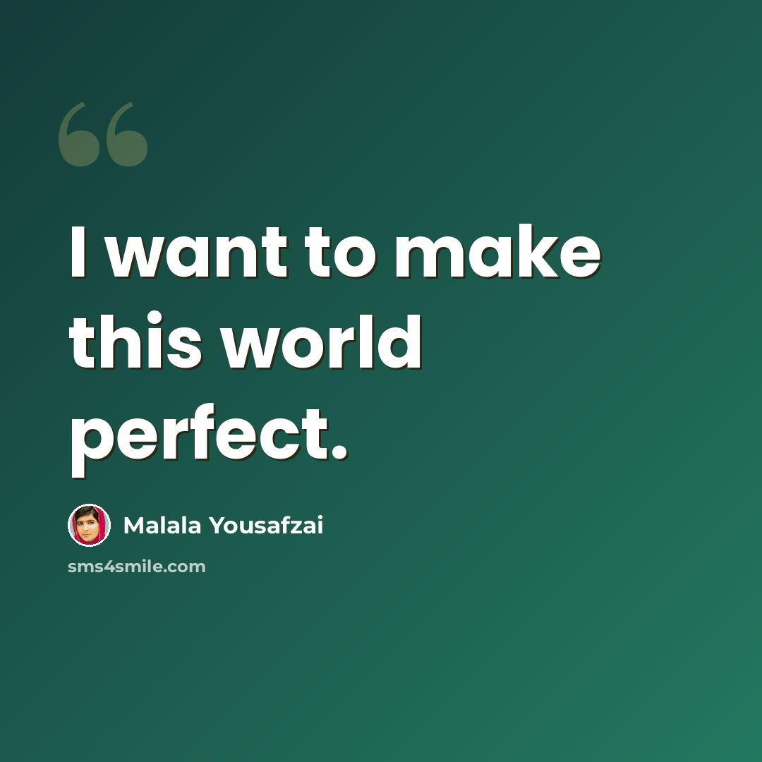 “I want to make this world perfect.” quote by Malala Yousafzai