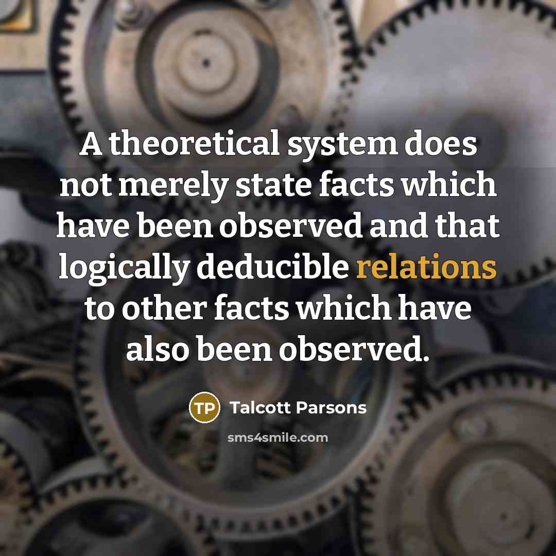 “A theoretical system does not merely state facts which have been observed and that logically deducible relations to other facts which have also been observed.” quote by Talcott Parsons