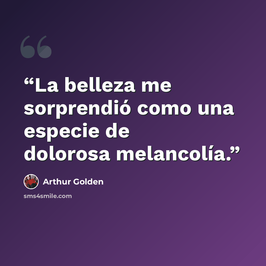 “La belleza me sorprendió como una especie de dolorosa melancolía.” quote by Arthur Golden