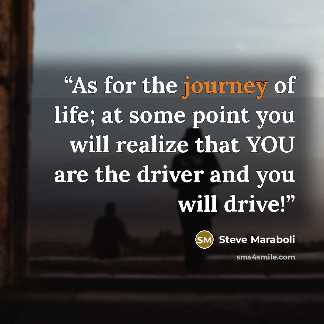 “As for the journey of life; at some point you will realize that YOU are the driver and you will drive!” quote by Steve Maraboli