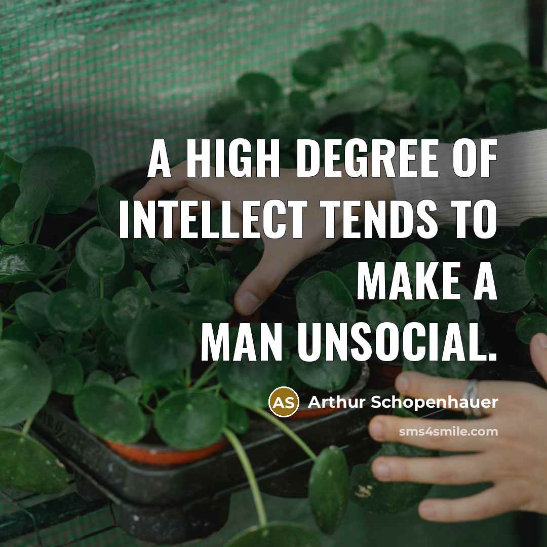 “A high degree of intellect tends to make a man unsocial.” quote by Arthur Schopenhauer