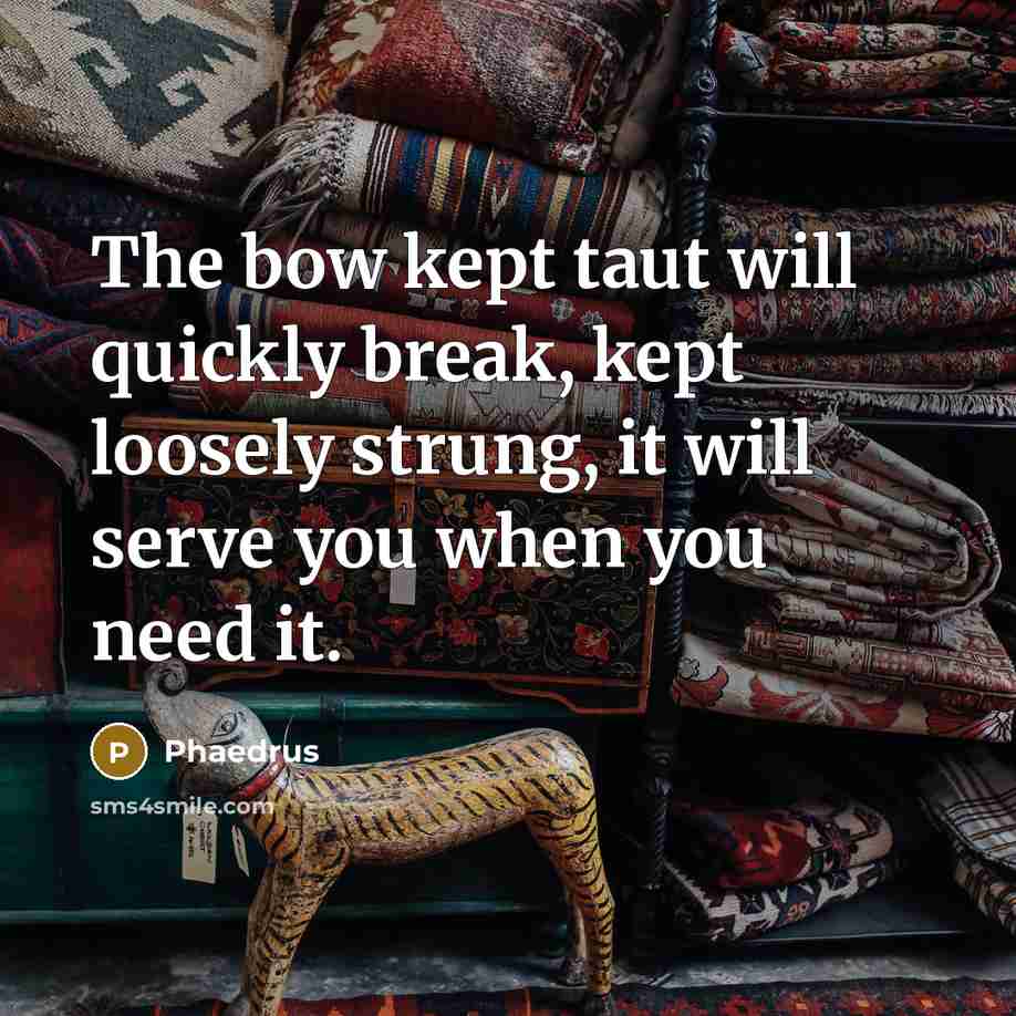 “The bow kept taut will quickly break, kept loosely strung, it will serve you when you need it.” quote by Phaedrus
