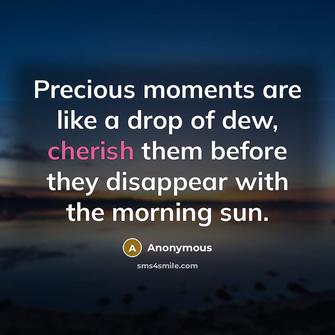 “Precious moments are like a drop of dew, cherish them before they disappear with the morning sun.” quote by Anonymous