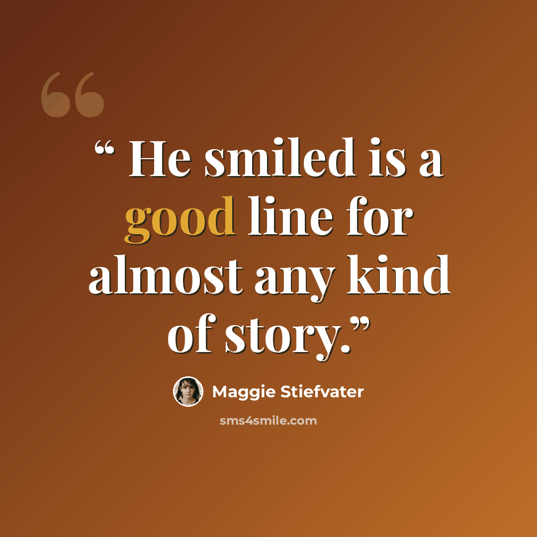 “He smiled is a good line for almost any kind of story.” quote by Maggie Stiefvater