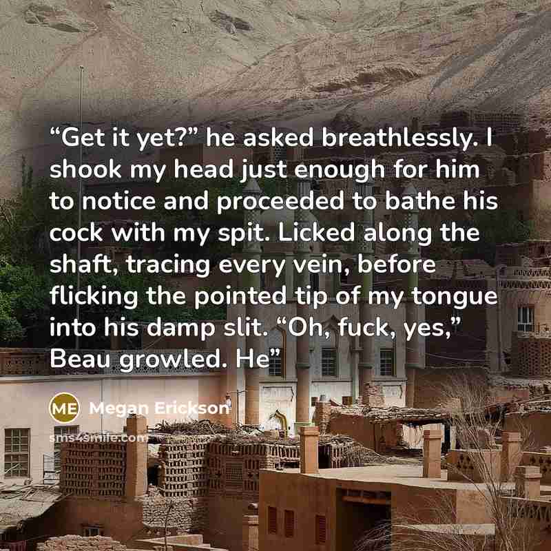 “Get it yet?” he asked breathlessly. I shook my head just enough for him to notice and proceeded to bathe his cock with my spit. Licked along the shaft, tracing every vein, before flicking the pointed tip of my tongue into his damp slit. “Oh, fuck, yes,” Beau growled. He” quote by Megan Erickson
