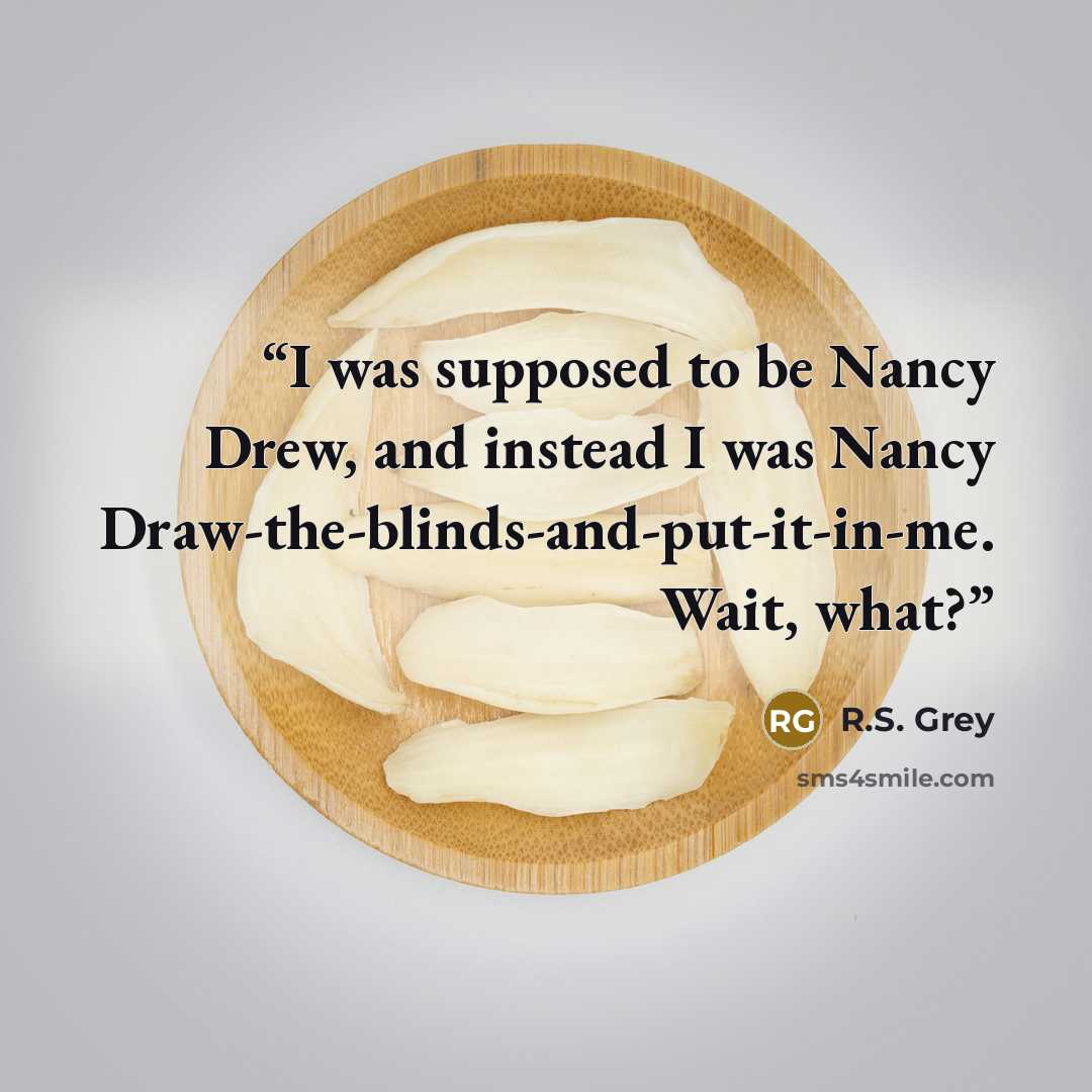 “I was supposed to be Nancy Drew, and instead I was Nancy Draw-the-blinds-and-put-it-in-me. Wait, what?” quote by R.S. Grey