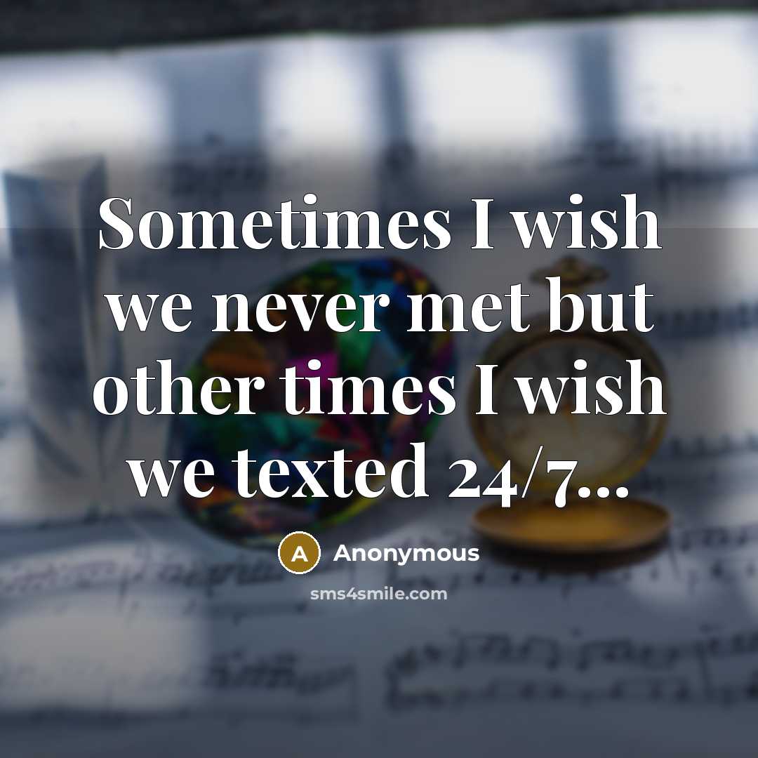 “Sometimes I wish we never met but other times I wish we texted 24/7...” quote by Anonymous