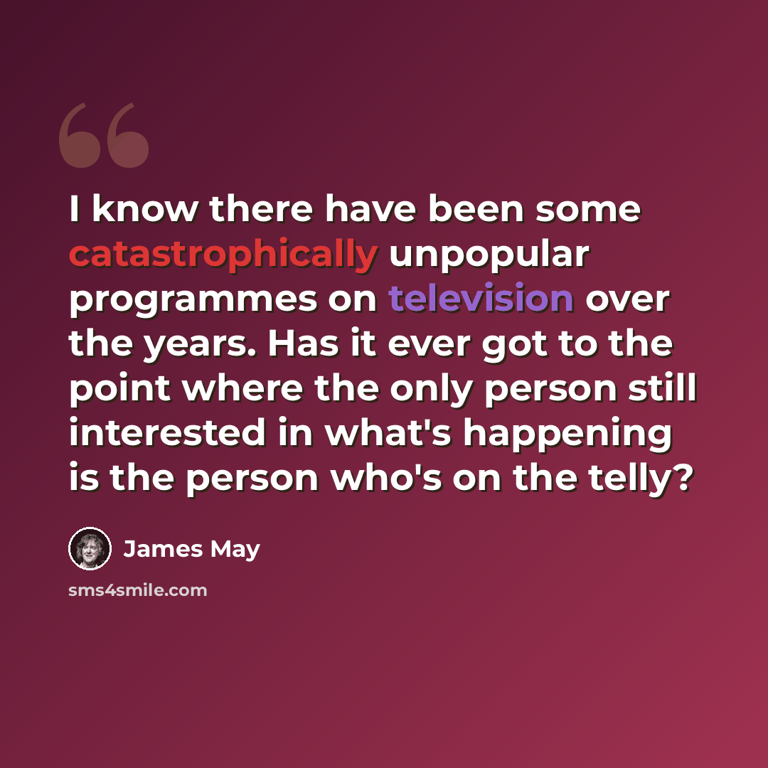 “I know there have been some catastrophically unpopular programmes on television over the years. Has it ever got to the point where the only person still interested in what's happening is the person who's on the telly?” quote by James May