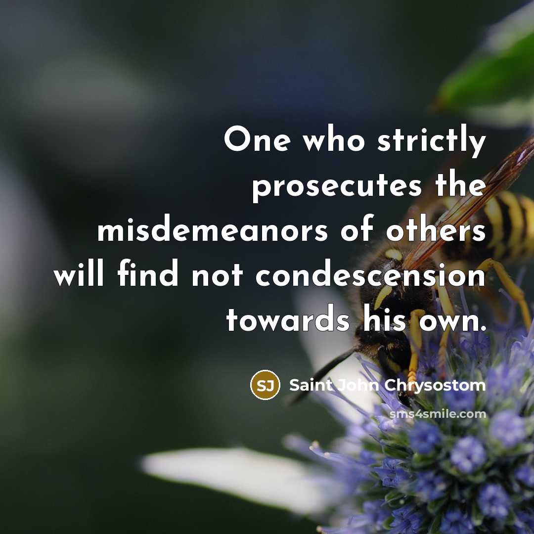 “One who strictly prosecutes the misdemeanors of others will find not condescension towards his own.” quote by Saint John Chrysostom