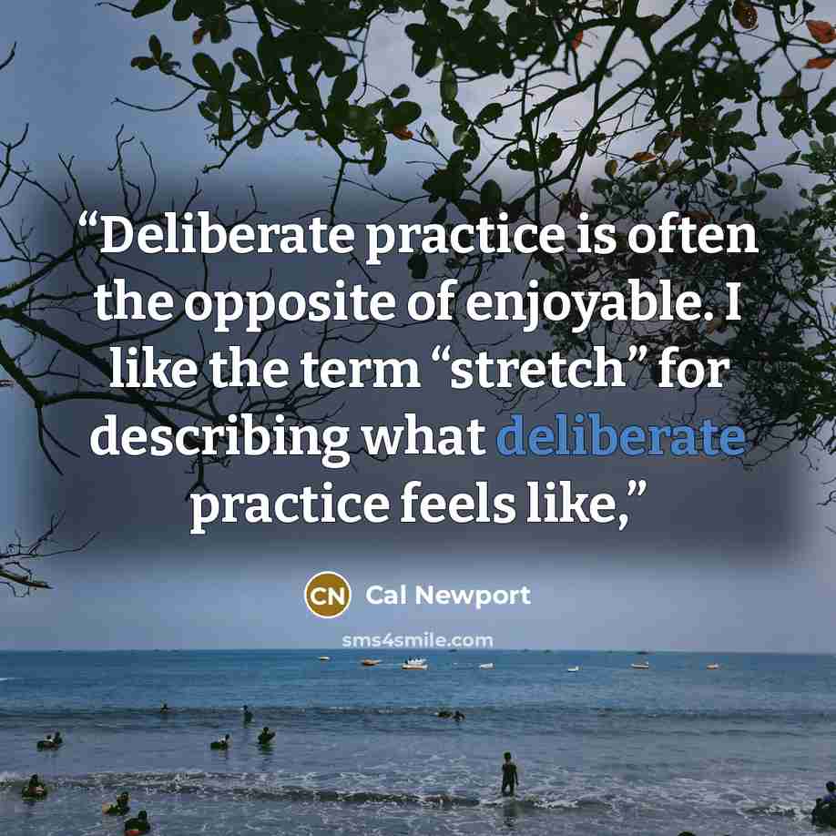 “Deliberate practice is often the opposite of enjoyable. I like the term “stretch” for describing what deliberate practice feels like,” quote by Cal Newport