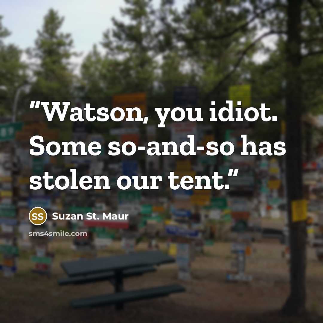 “Watson, you idiot. Some so-and-so has stolen our tent.” quote by Suzan St. Maur