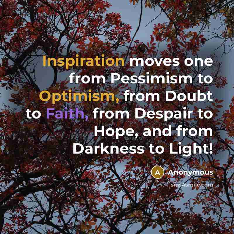 “Inspiration moves one from Pessimism to Optimism, from Doubt to Faith, from Despair to Hope, and from Darkness to Light!” quote by Anonymous