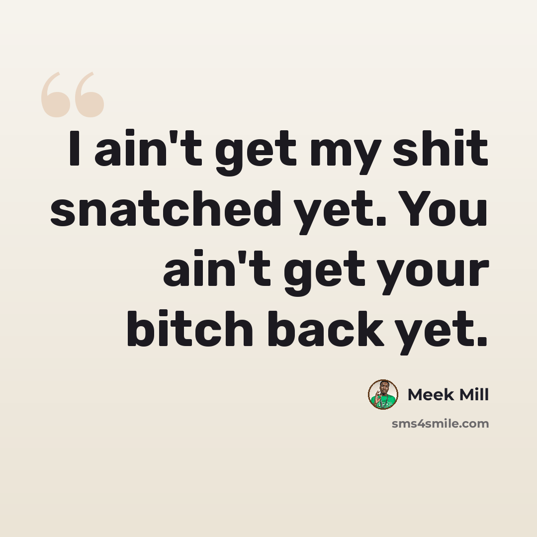“I ain't get my shit snatched yet. You ain't get your bitch back yet.” quote by Meek Mill