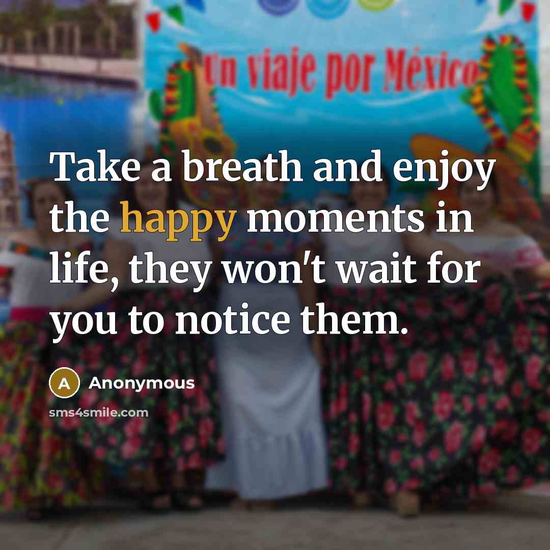 “Take a breath and enjoy the happy moments in life, they won't wait for you to notice them.” quote by Anonymous