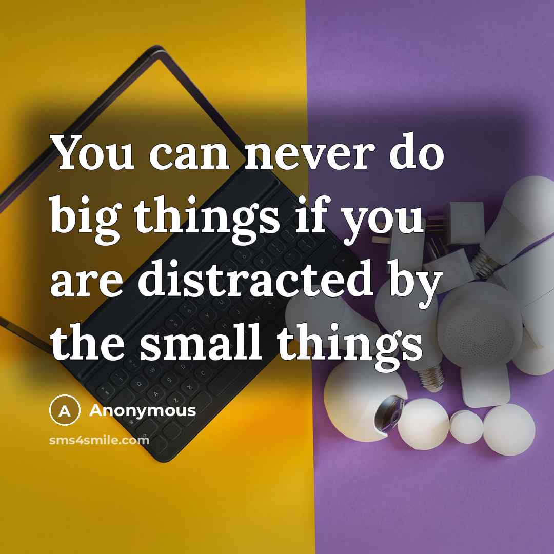 “You can never do big things if you are distracted by the small things” quote by Anonymous