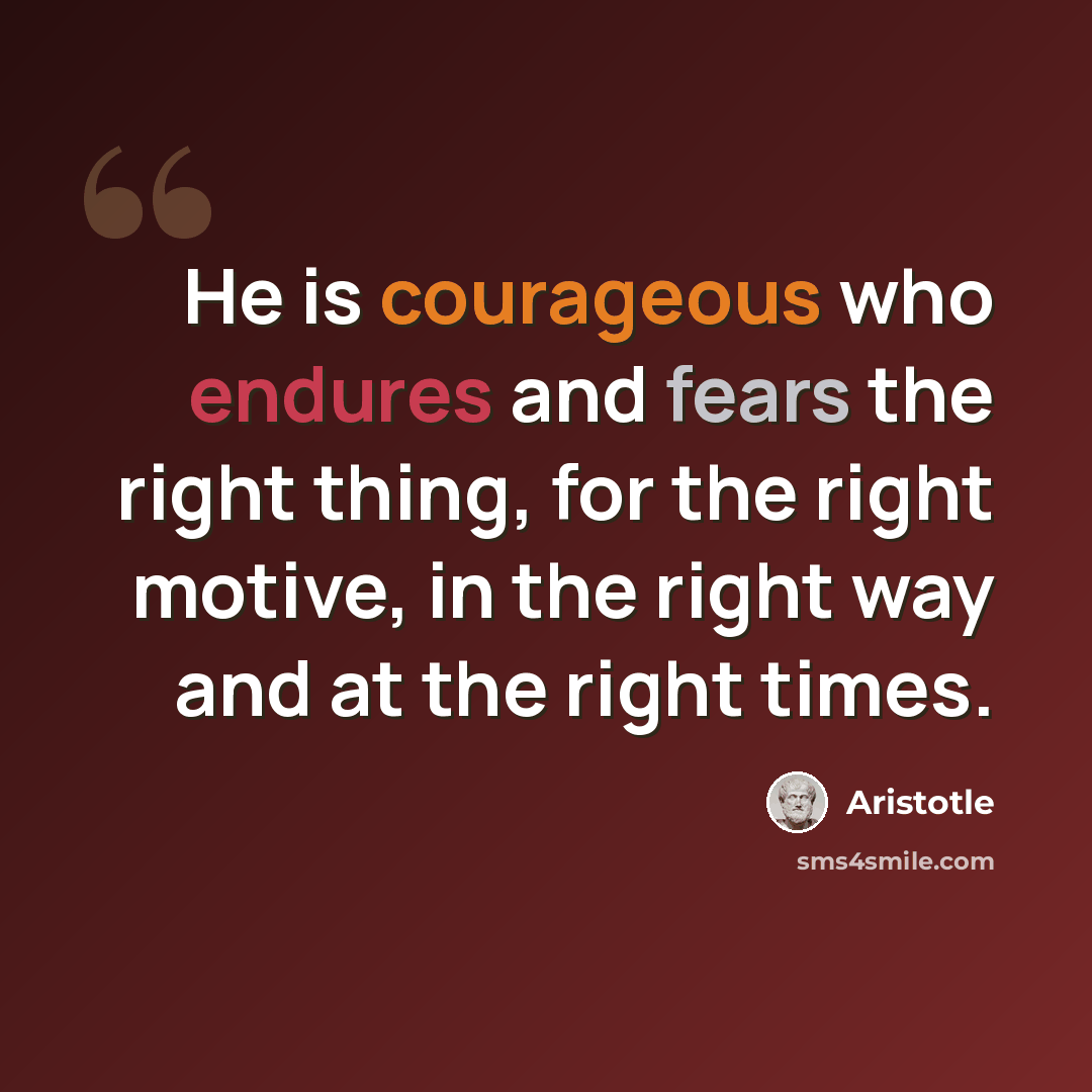 “He is courageous who endures and fears the right thing, for the right motive, in the right way and at the right times.” quote by Aristotle