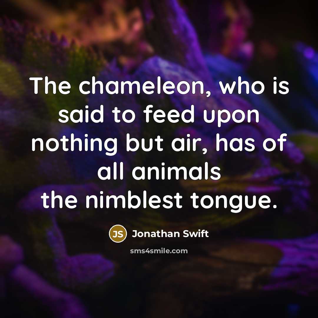 “The chameleon, who is said to feed upon nothing but air, has of all animals the nimblest tongue.” quote by Jonathan Swift