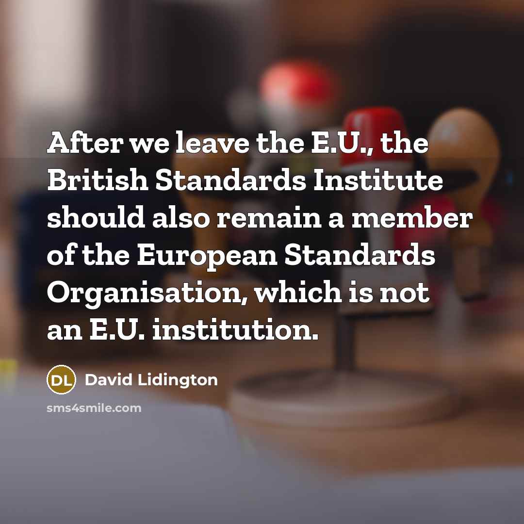 “After we leave the E.U., the British Standards Institute should also remain a member of the European Standards Organisation, which is not an E.U. institution.” quote by David Lidington