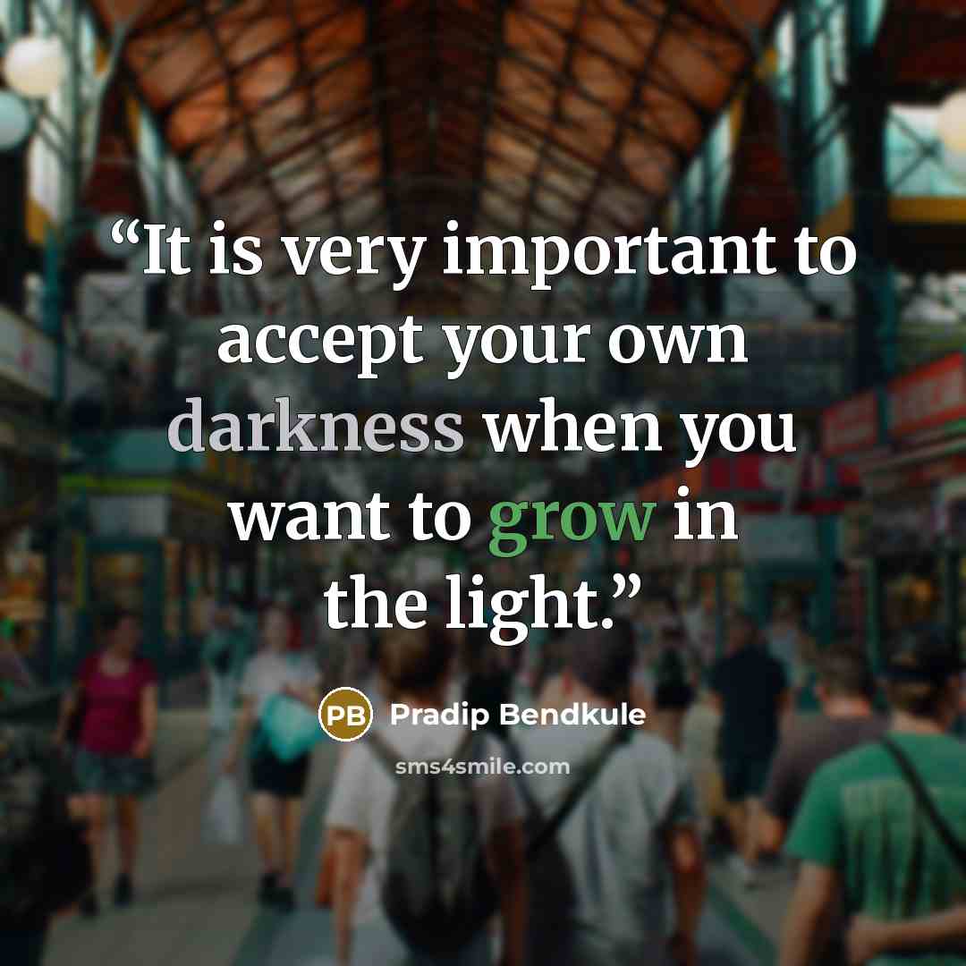 “It is very important to accept your own darkness when you want to grow in the light.” quote by Pradip Bendkule