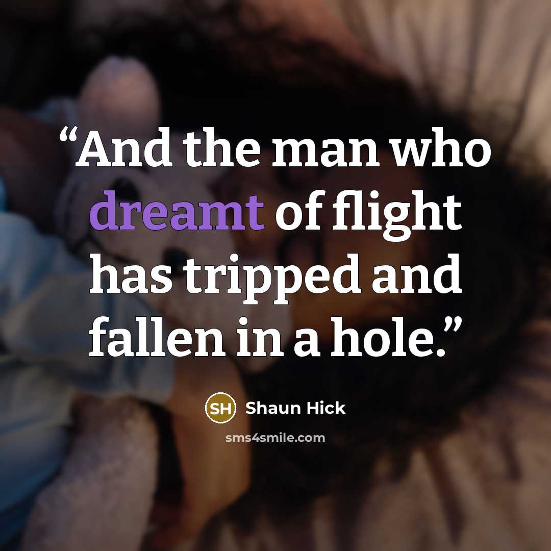 “And the man who dreamt of flight has tripped and fallen in a hole.” quote by Shaun Hick