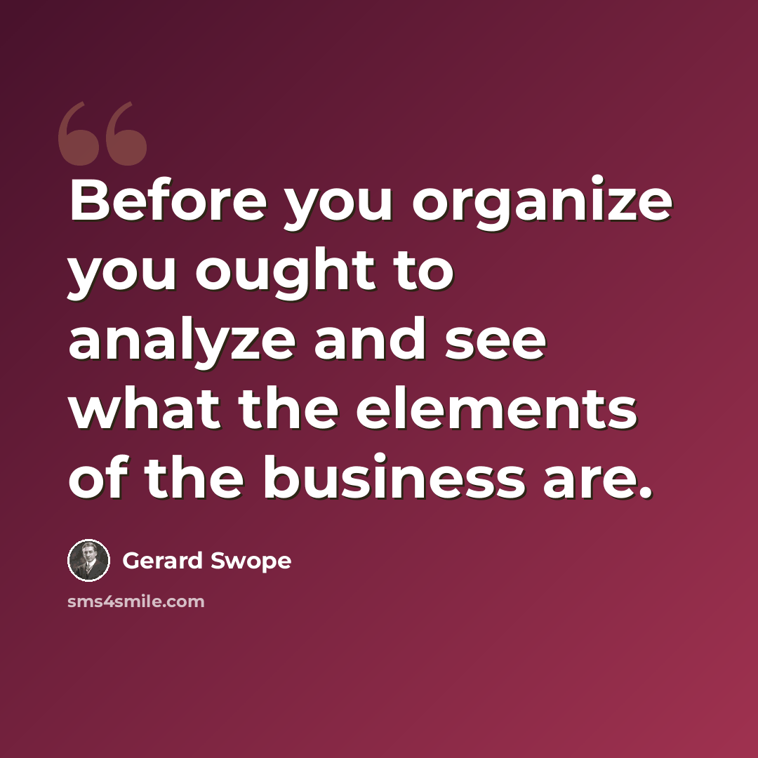 “Before you organize you ought to analyze and see what the elements of the business are.” quote by Gerard Swope