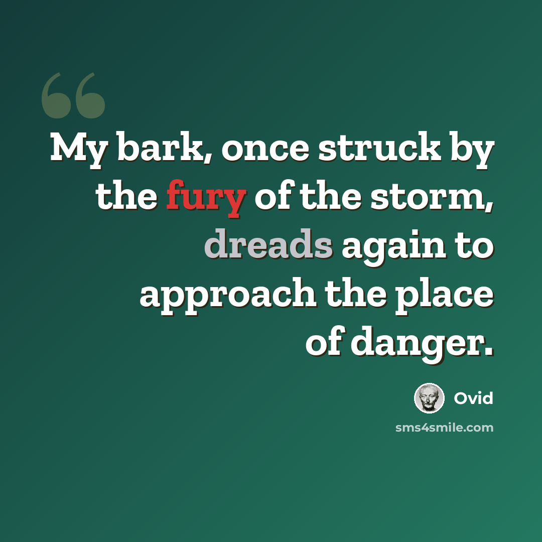 “My bark, once struck by the fury of the storm, dreads again to approach the place of danger.” quote by Ovid