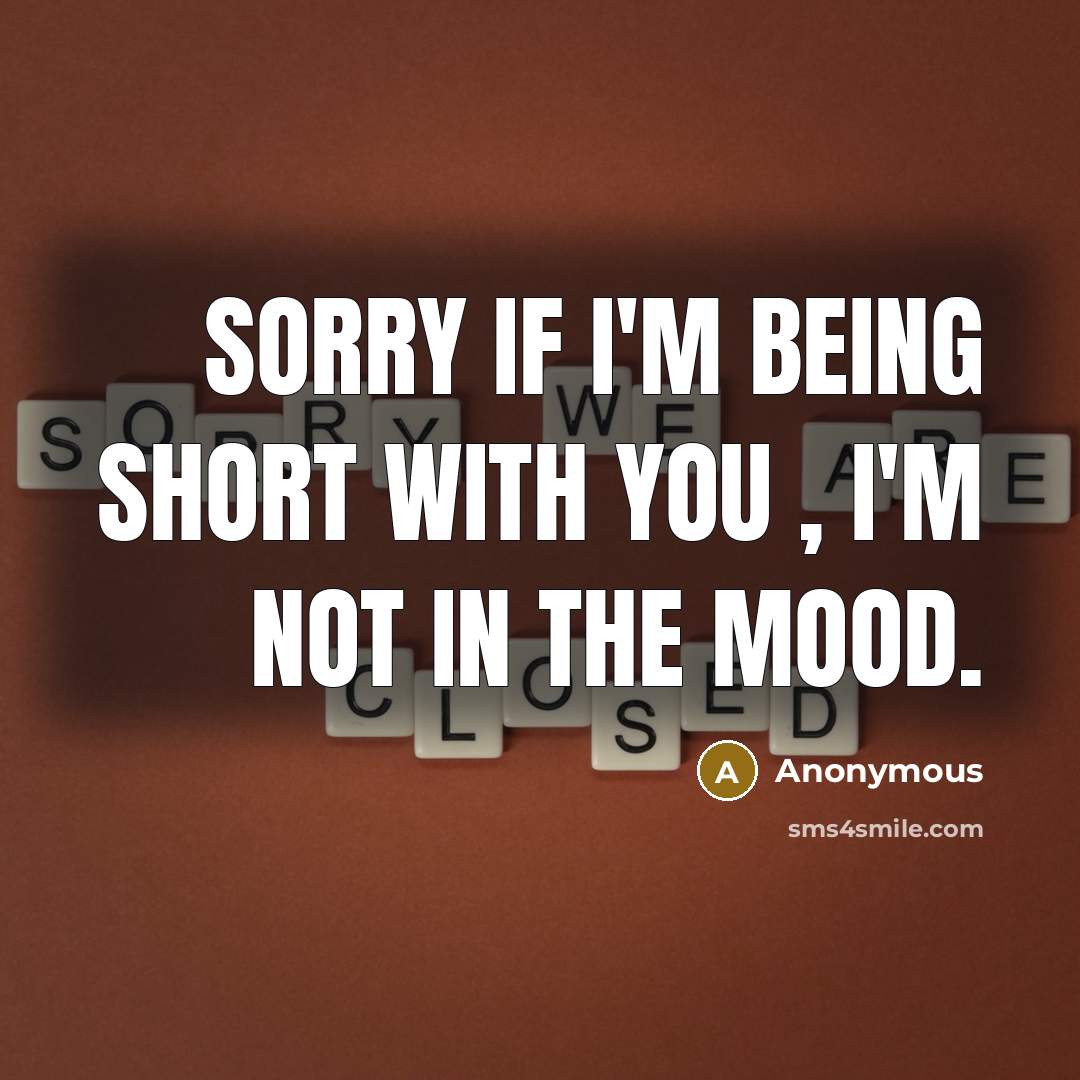 “Sorry if I'm being short with you , I'm not in the mood.” quote by Anonymous