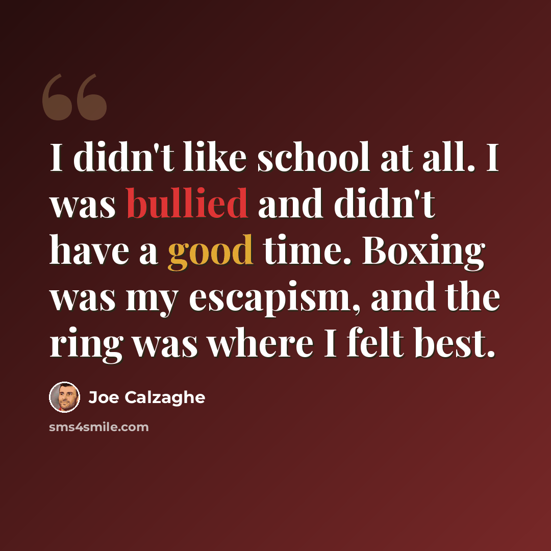 “I didn't like school at all. I was bullied and didn't have a good time. Boxing was my escapism, and the ring was where I felt best.” quote by Joe Calzaghe