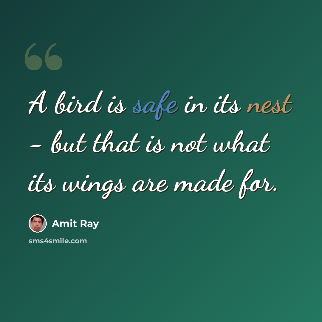 “A bird is safe in its nest - but that is not what its wings are made for.” quote by Amit Ray