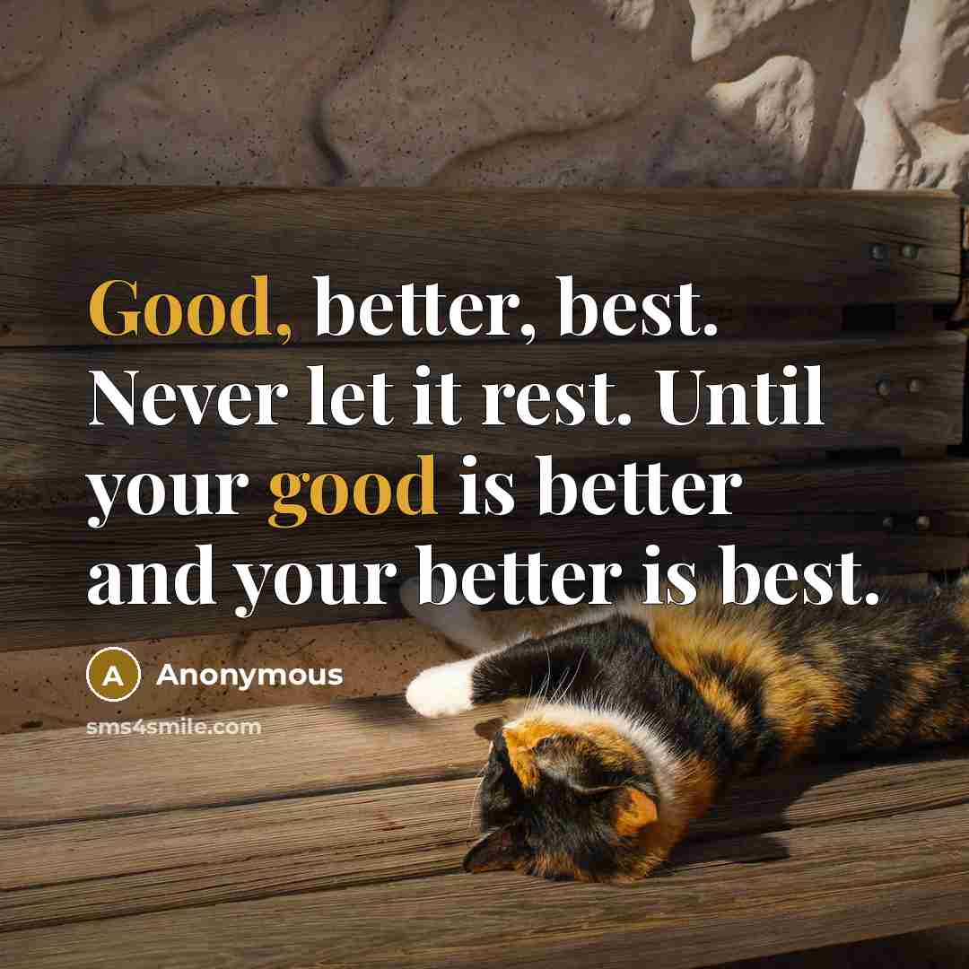 “Good, better, best. Never let it rest. Until your good is better and your better is best.” quote by Anonymous