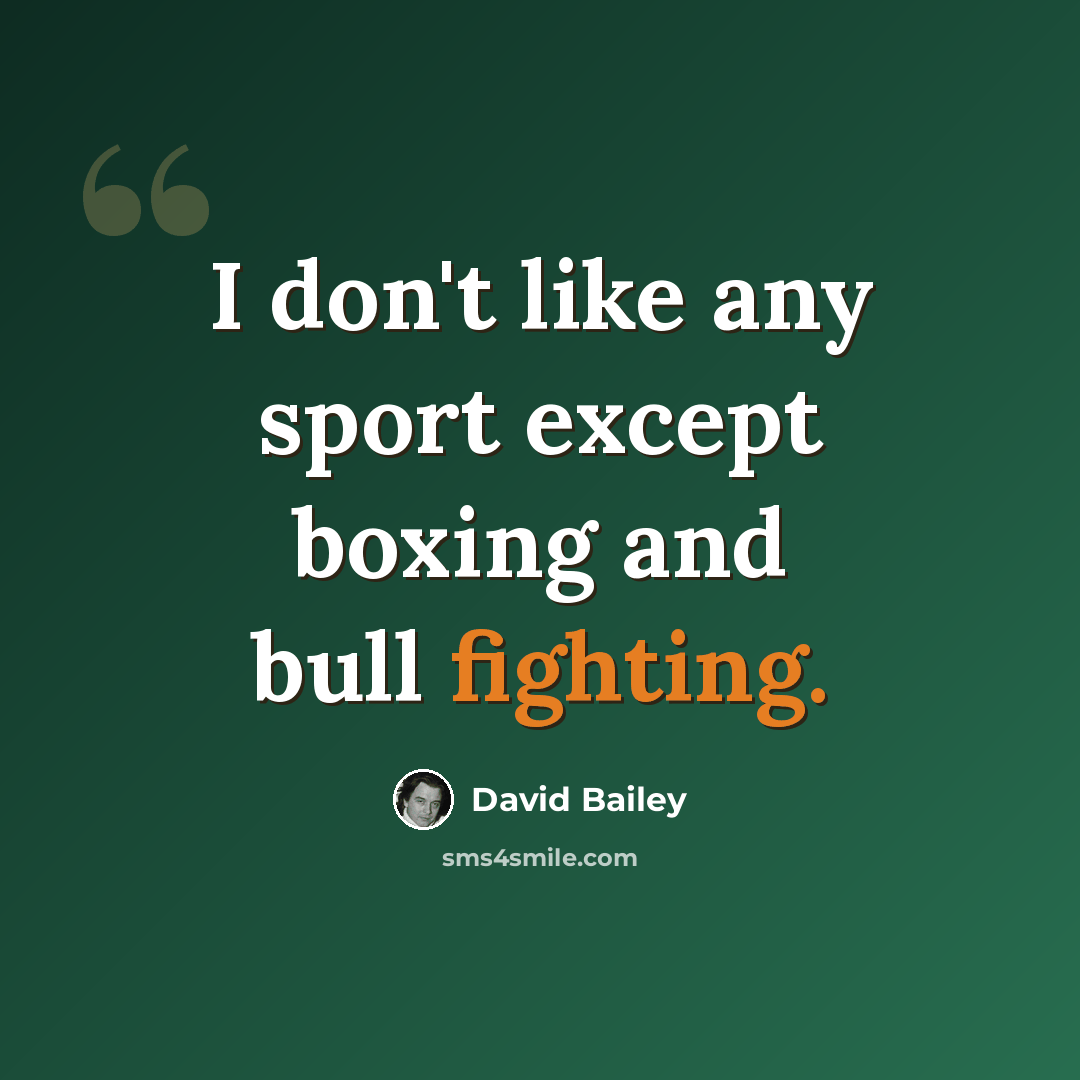 “I don't like any sport except boxing and bull fighting.” quote by David Bailey