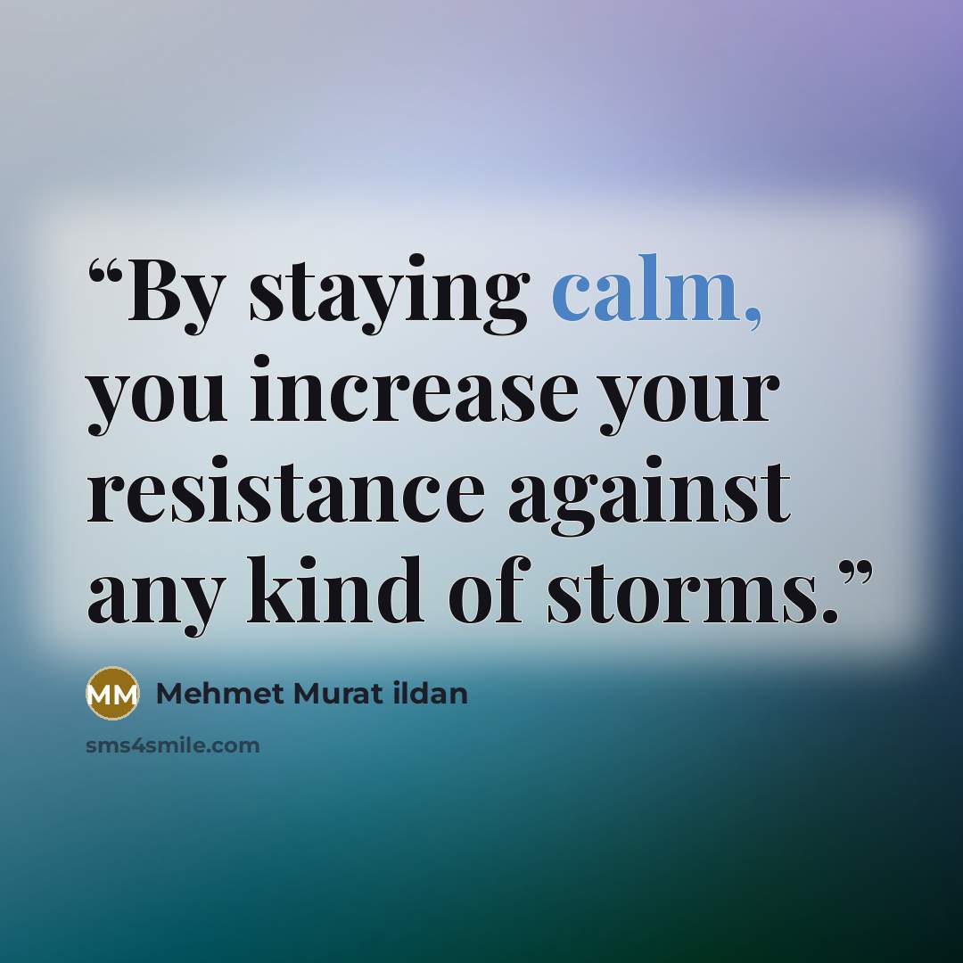 “By staying calm, you increase your resistance against any kind of storms.” quote by Mehmet Murat ildan
