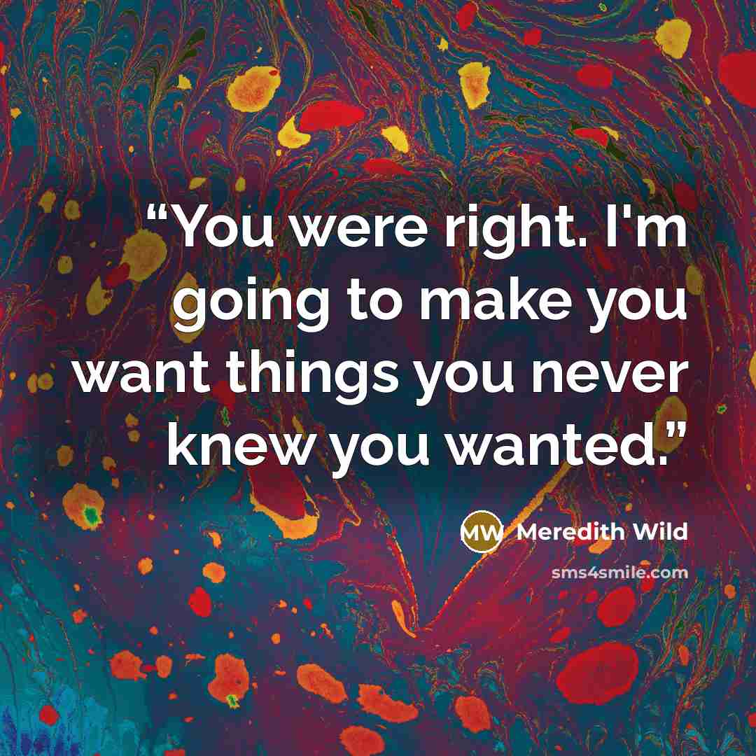 “You were right. I'm going to make you want things you never knew you wanted.” quote by Meredith Wild